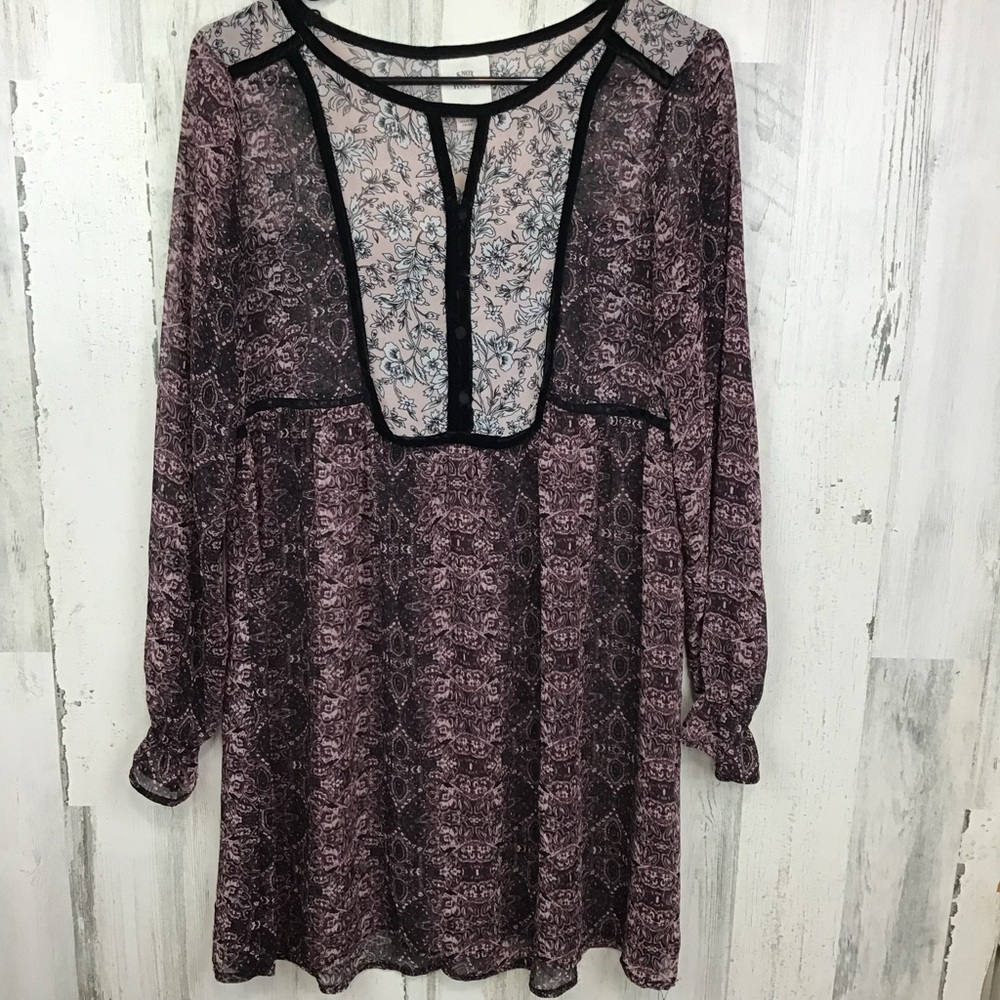 Knox Rose Midi Dress Boho Hippie Cottage Floral Bib S -sheer, needs Slip